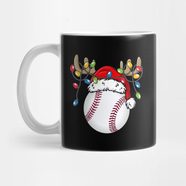 Baseball With Santa Hat Reindeer Antlers Christmas Lights by Kimko